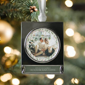 Elegant Just Married Newlywed Photo Christmas シルバープレートバナーオーナメント
