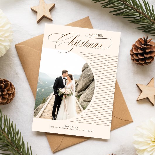 Elegant Just Married Newlywed Photo Christmas シーズンカード