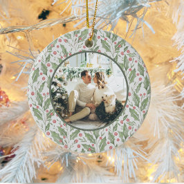 Elegant Just Married Newlywed Photo Christmas セラミックオーナメント