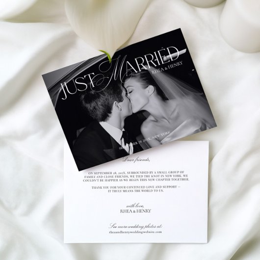 Elegant Just Married Photo Announcement Card 案内状