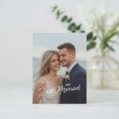 Elegant Just Married Wedding Photo Announcement ポストカード (スタンド正面)