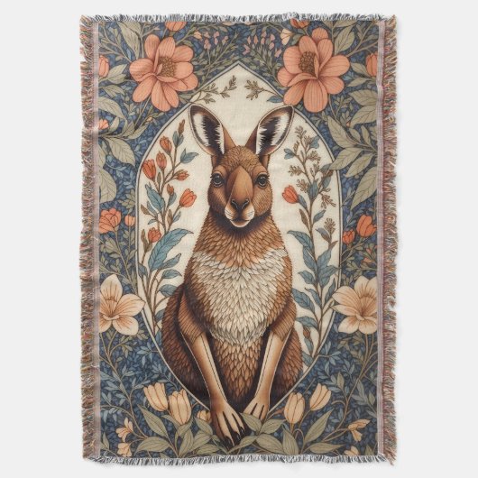 Elegant Kangaroo William Morris Inspired  スローブランケット (正面縦)