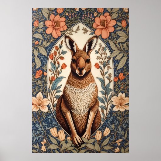 Elegant Kangaroo William Morris Inspired  ポスター (正面)