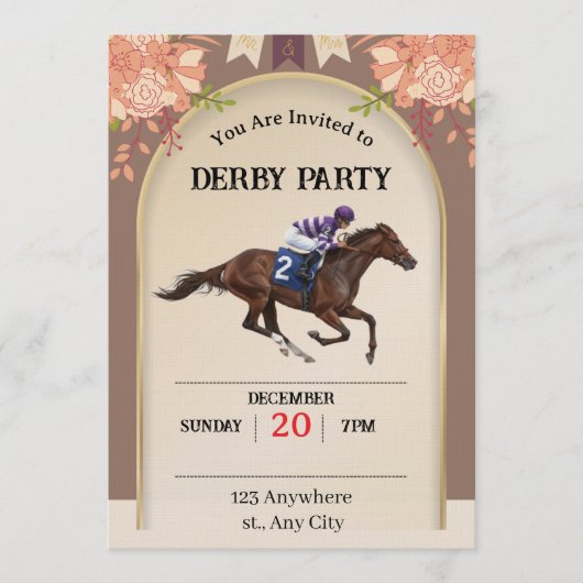 Elegant Kentucky Derby Horse Racing Invitation 招待状 (正面)