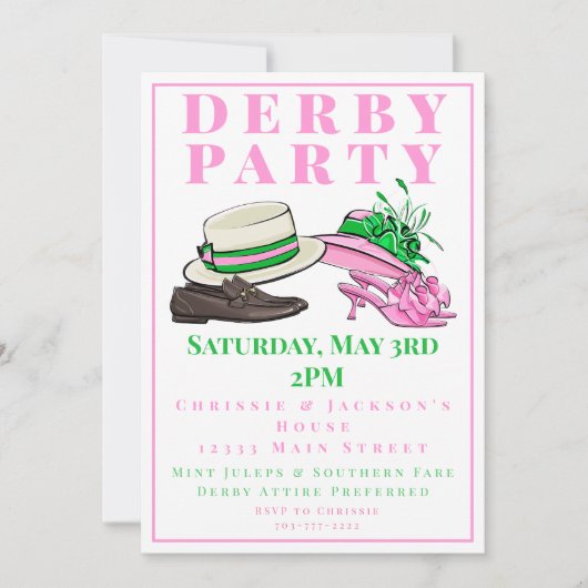 Elegant Kentucky Derby Party Hat & Heels Soiree  招待状 (正面)