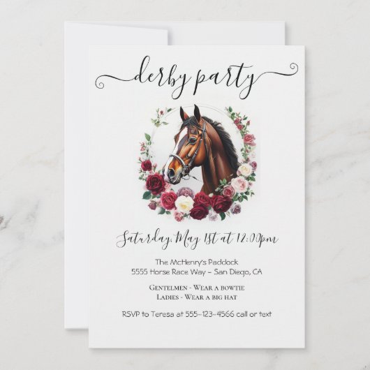 Elegant Kentucky Derby Party Invitation Floral Hor 招待状 (正面)