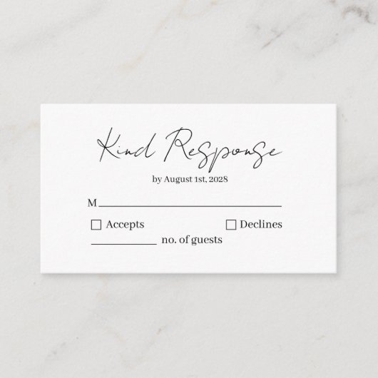 Elegant Kind Response RSVP Card エンクロージャーカード (正面)