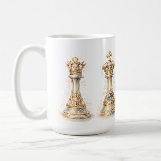 Elegant King Queen Couple Gift Gold Chess コーヒーマグカップ (左)
