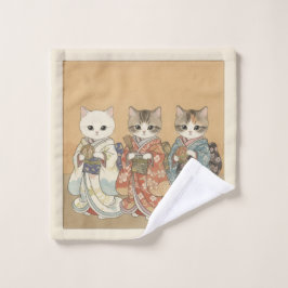 Elegant Kittens in Traditional Furisode: Vintage ウォッシュタオル