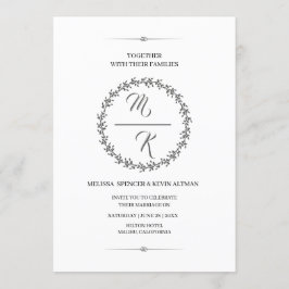Elegant, klassisch Monogramm Kranz 招待状