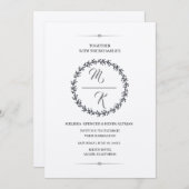 Elegant, klassisch Monogramm Kranz Einladung 招待状 (正面/裏面)