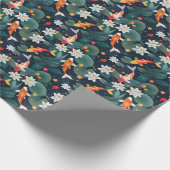 Elegant Koi and Waterlily Wrapping Paper on Indigo ラッピングペーパー (角)