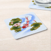 Elegant koi carp in lotus pond  スクエアペーパーコースター (アングル)