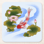 Elegant koi carp in lotus pond  スクエアペーパーコースター (正面)