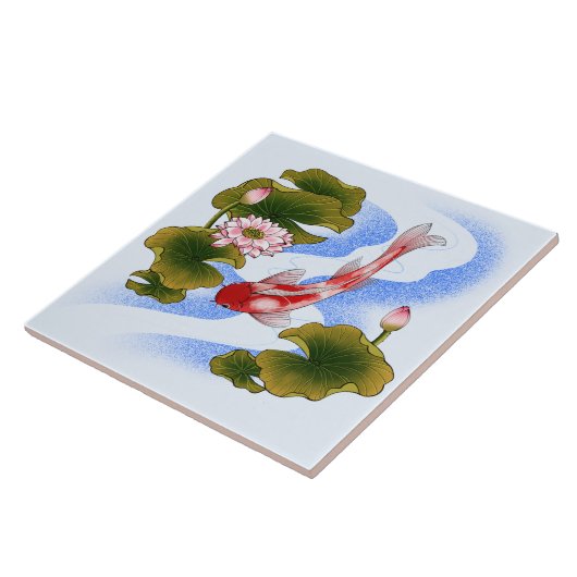 Elegant koi carp in lotus pond  タイル (側面)