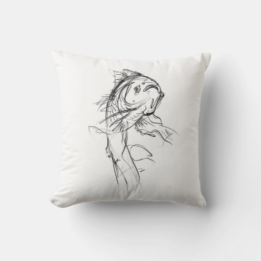 Elegant Koi Fish Abstract Sketch クッション (正面)