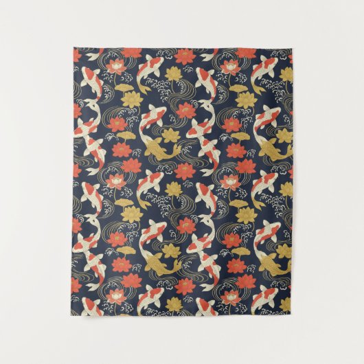 Elegant Koi Fish and Lotus Pattern タペストリー (正面)