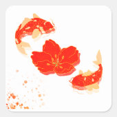 Elegant Koi Fish and Red Blossom Art | Japanese St スクエアシール (正面)