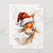 Elegant Koi Fish in Santa Hat Watercolor シーズンポストカード (正面/裏面)