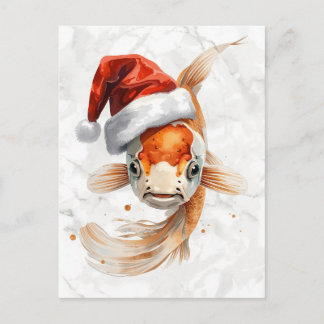 Elegant Koi Fish in Santa Hat Watercolor シーズンポストカード