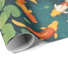 Elegant Koi Pond and Lily Leaves Vintage Style ラッピングペーパー