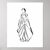 Elegant Korean Hanbok Woman Ink Poster ポスター (正面)