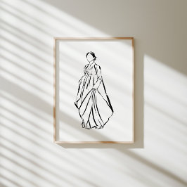 Elegant Korean Hanbok Woman Ink Poster ポスター
