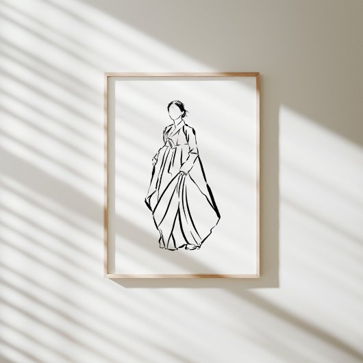 Elegant Korean Hanbok Woman Ink Poster ポスター