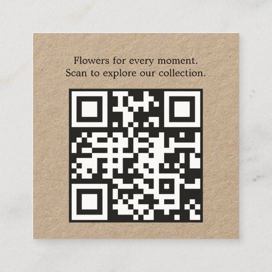 Elegant Kraft Dark Floral Pattern Florist QR code スクエア名刺 (裏面)