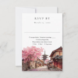 Elegant Kyoto Japan Watercolor Wedding 出欠カード