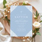 Elegant Lace Blue Baby Boy Baptism 招待状
