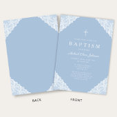 Elegant Lace Blue Baby Boy Baptism 招待状