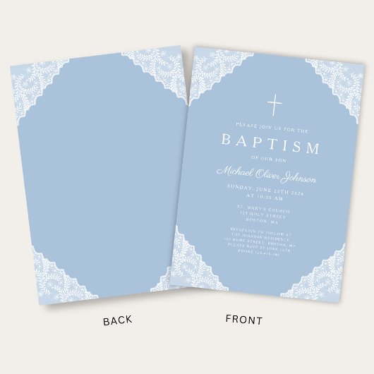 Elegant Lace Blue Baby Boy Baptism 招待状