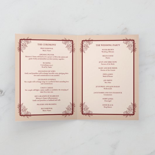 Elegant Lace Floral Church Folded Wedding Program 案内状 (内部)