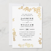 Elegant Lace Floral Rustic Gold QR Code Wedding 招待状 (正面)