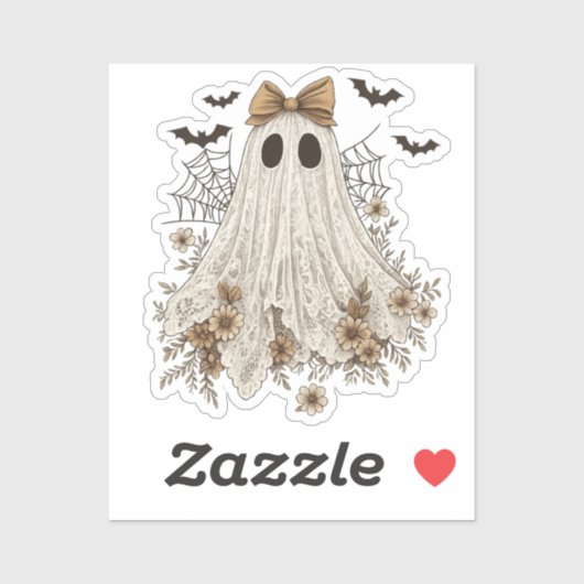 Elegant Lace Ghost with Bow | Floral Ghost シール (シート)