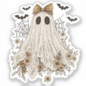 Elegant Lace Ghost with Bow | Floral Ghost シール (正面)
