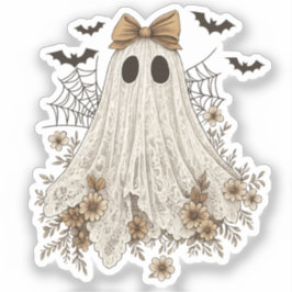 Elegant Lace Ghost with Bow | Floral Ghost シール