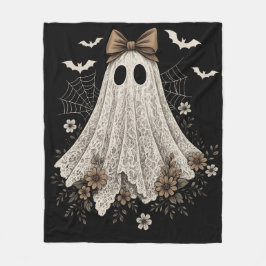 Elegant Lace Ghost with Bow | Floral Ghost フリースブランケット