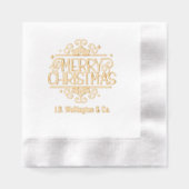 Elegant Lacy Merry Christmas Business Family Name 箔ナプキン (正面)