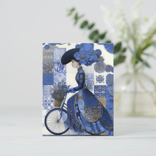 Elegant Lady Bicycle Delft ポストカード (スタンド正面)