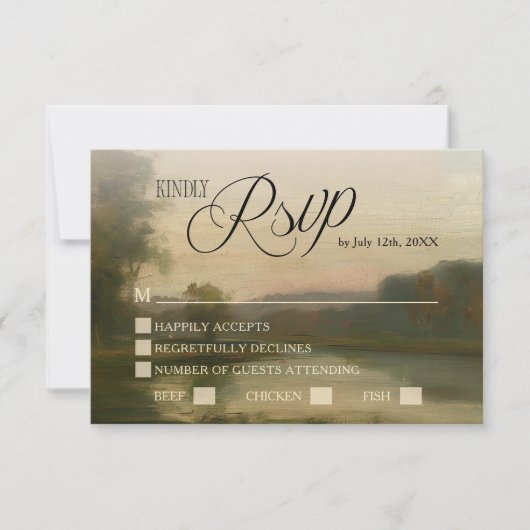 Elegant Landscape Art Wedding RSVP Card (正面)