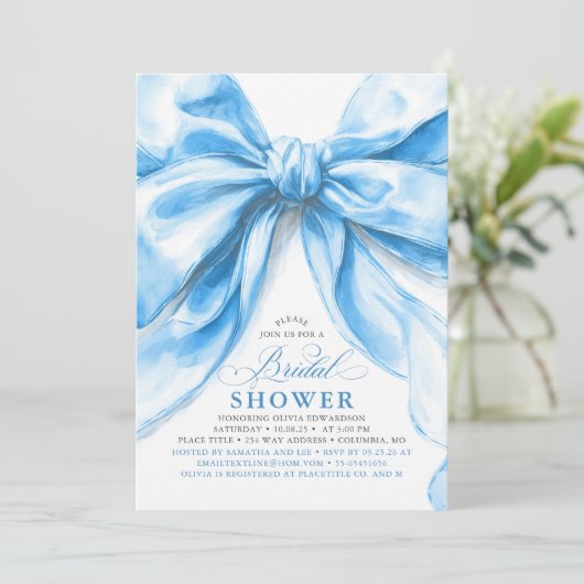 Elegant Large Dusty Blue Bow Bridal Shower  招待状 (スタンド正面)