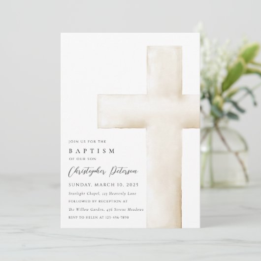 Elegant Large White Cross Baptism Invitation 招待状 (スタンド正面)