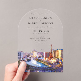 Elegant Las Vegas Skyline Watercolor Wedding Arch アクリル招待状