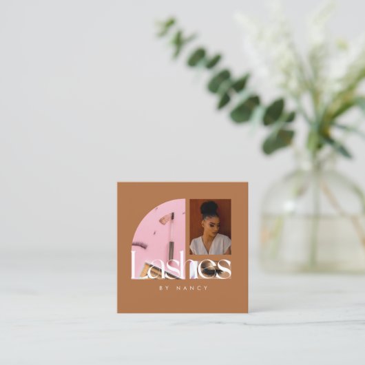 Elegant Lashes Photo Collage Terracotta スクエア名刺 (スタンド正面)