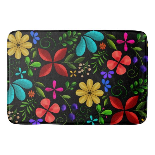 Elegant Latin American Folk Floral Black バスマット (正面)