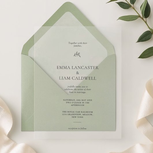 Elegant Laurel Leaf Minimalist Wedding アクリル招待状