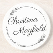 Elegant Laurel Leaves Personalized Name Business コースター (正面)