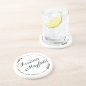 Elegant Laurel Leaves Personalized Name Business コースター (側面)